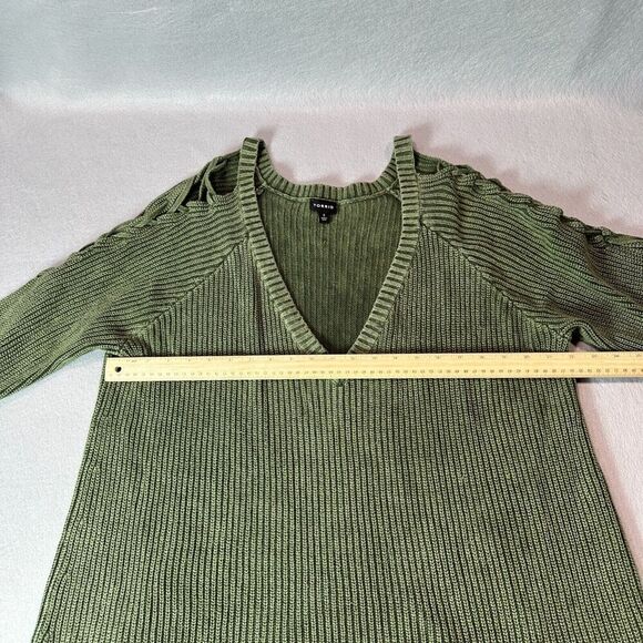 Torrid Sweater Womens 3 Green Knit Lace Up Sleeve V Neck Cotton Plus Size - Picture 4 of 10